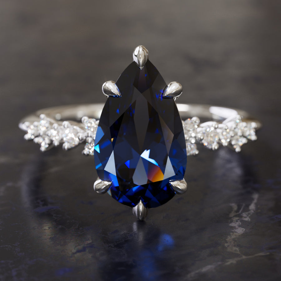 Witchy Engagement Ring with Dark Blue Sapphire and Diamonds By Valley Rose