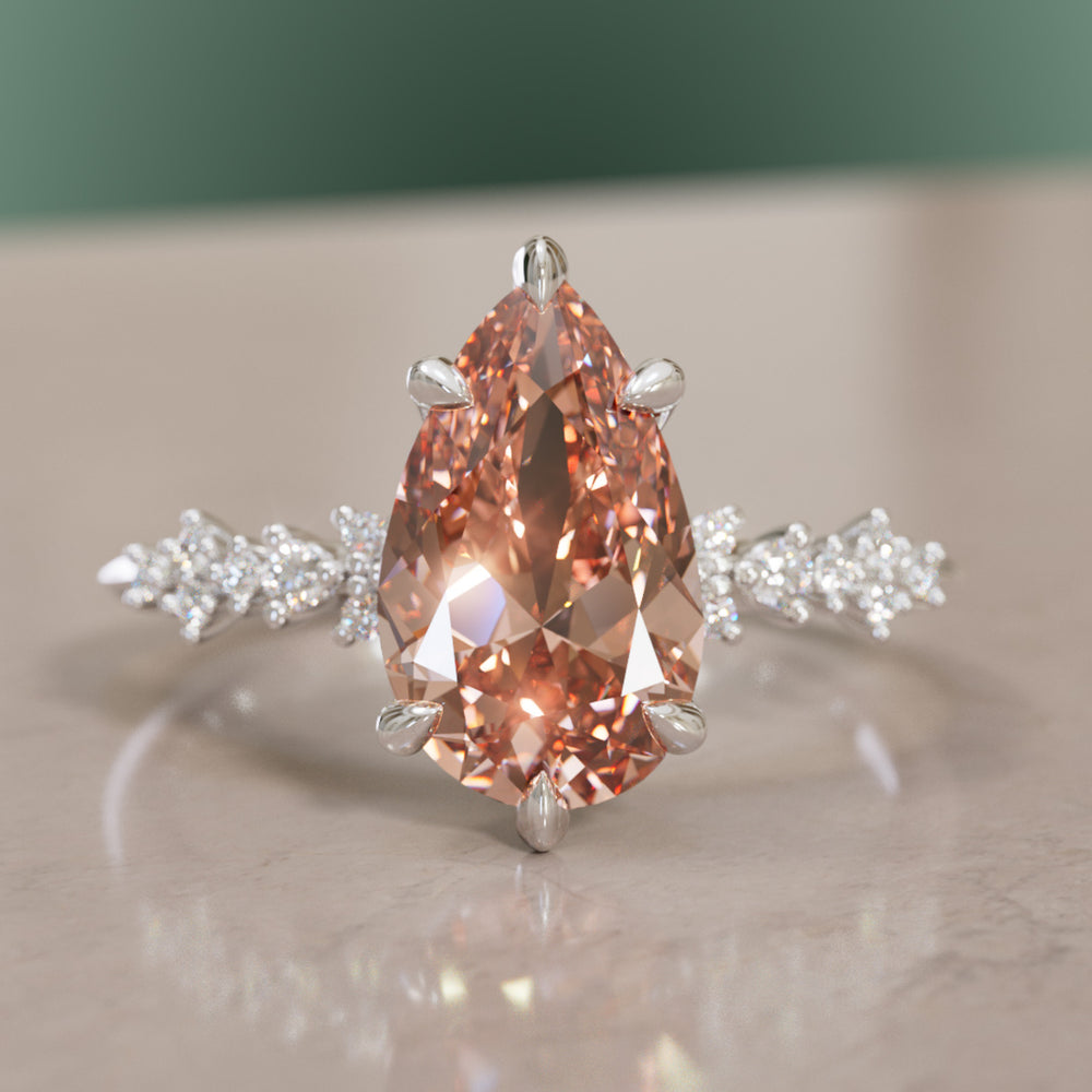 Astrid Pear Peach Diamond Unique Celestial Engagement Ring By Valley Rose