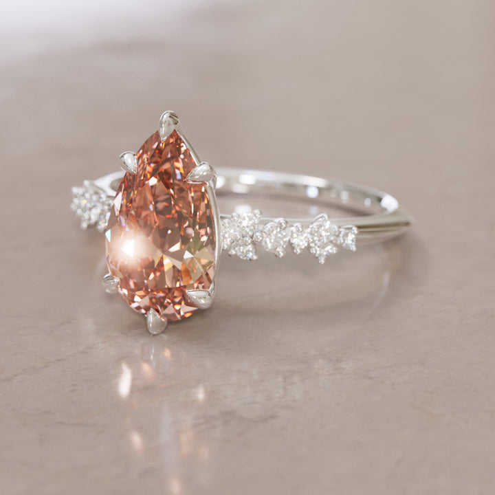 Astrid Pear Peach Diamond Unique Celestial Engagement Ring By Valley Rose