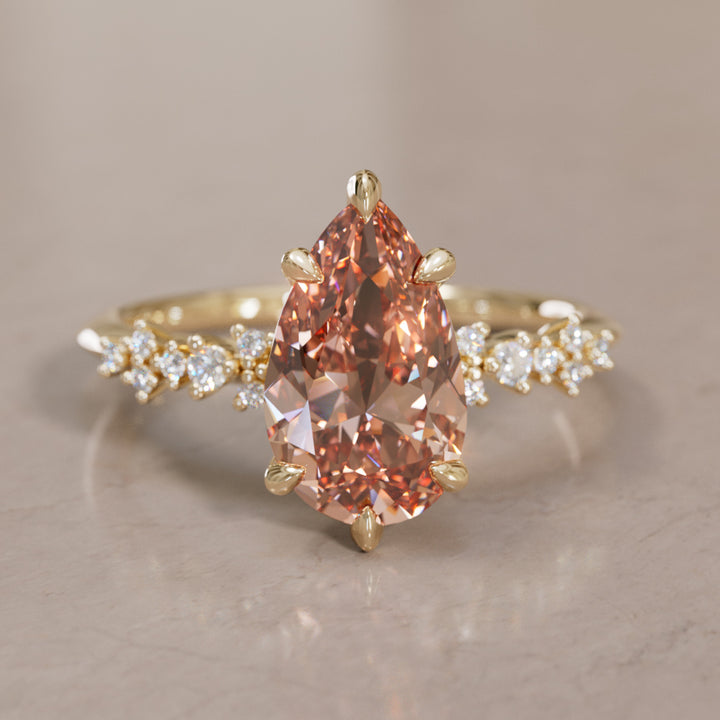 Astrid Pear Peach Diamond Unique Celestial Engagement Ring By Valley Rose