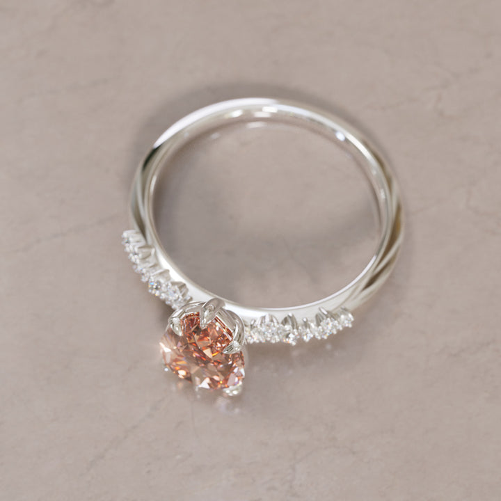 Astrid Pear Peach Diamond Unique Celestial Engagement Ring By Valley Rose