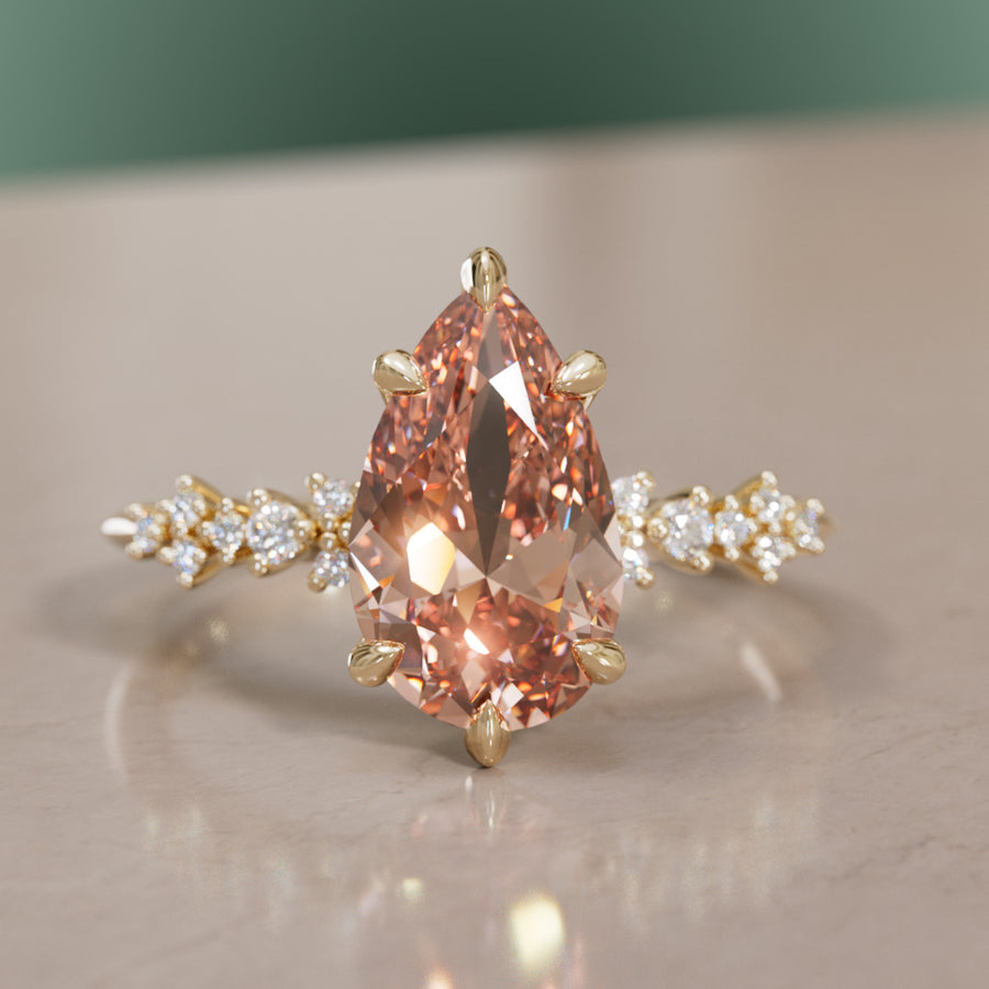 Astrid Pear Peach Diamond Unique Celestial Engagement Ring By Valley Rose