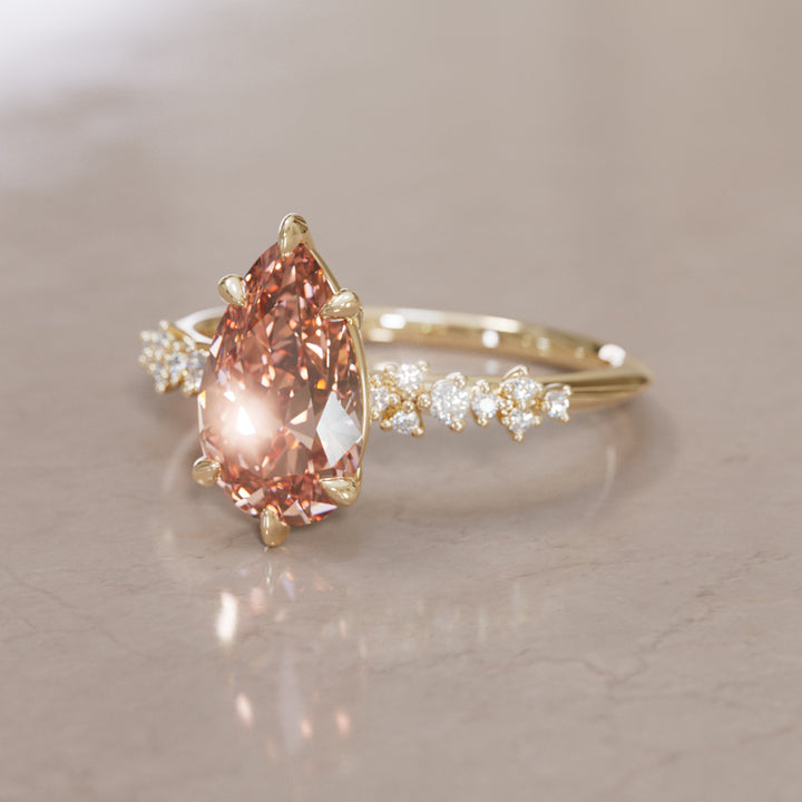 Astrid Pear Peach Diamond Unique Celestial Engagement Ring By Valley Rose