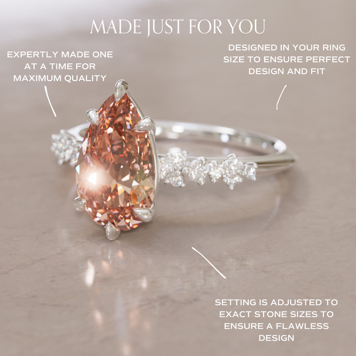 Astrid Pear Peach Diamond Unique Celestial Engagement Ring By Valley Rose