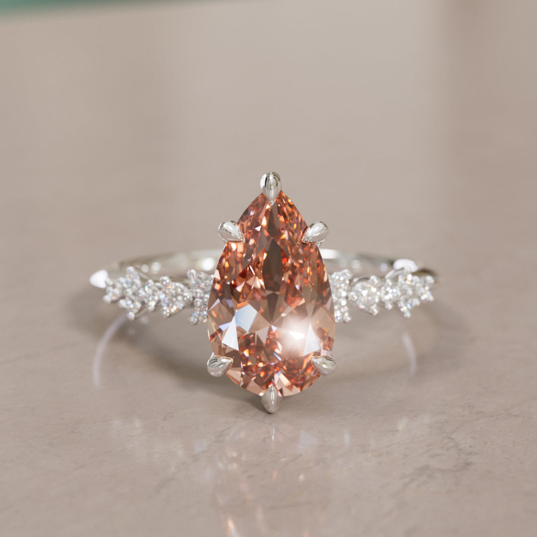 Astrid Pear Peach Diamond Unique Celestial Engagement Ring By Valley Rose