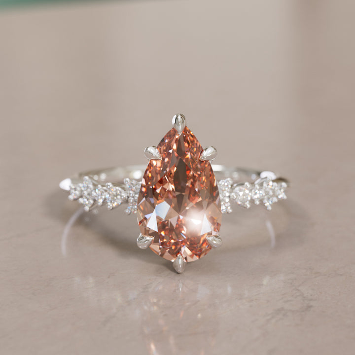 Astrid Pear Peach Diamond Unique Celestial Engagement Ring By Valley Rose