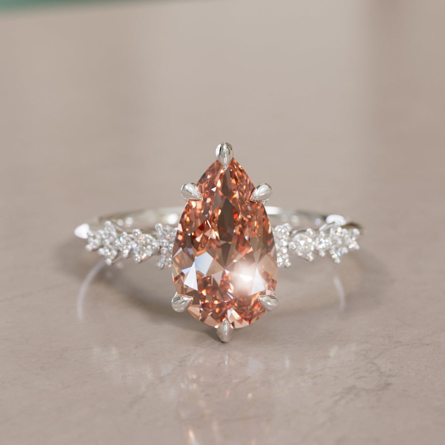 Astrid Pear Peach Diamond Unique Celestial Engagement Ring By Valley Rose