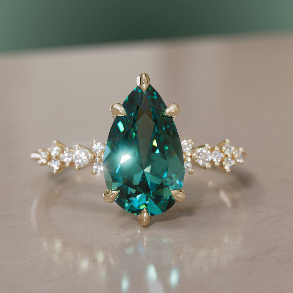 Celestial Engagement Ring with Pear Teal Sapphire and Diamonds By Valley Rose