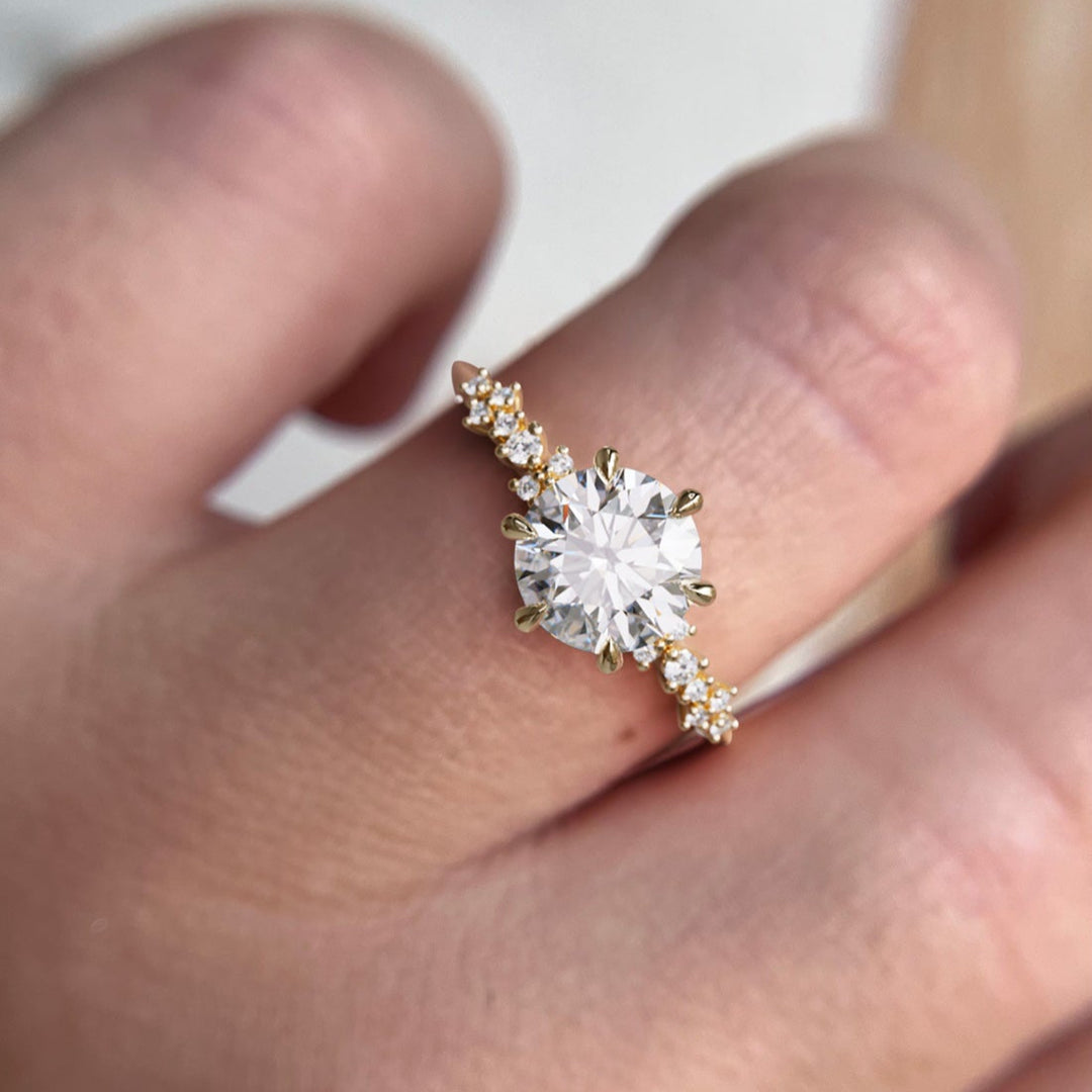 Astrid Round Diamond Unique Celestial Engagement Ring By Valley Rose