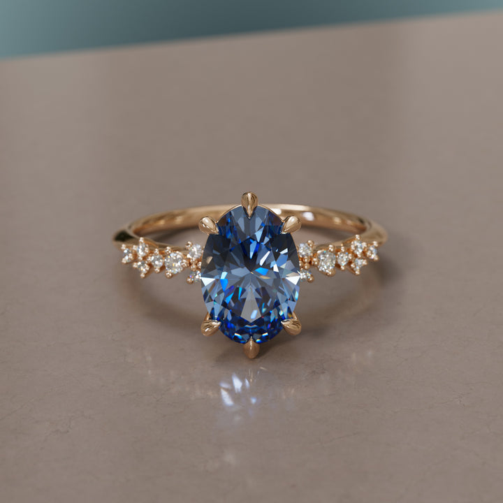 Astrid Oval Blue Sapphire Unique Celestial Engagement Ring (Setting Only)