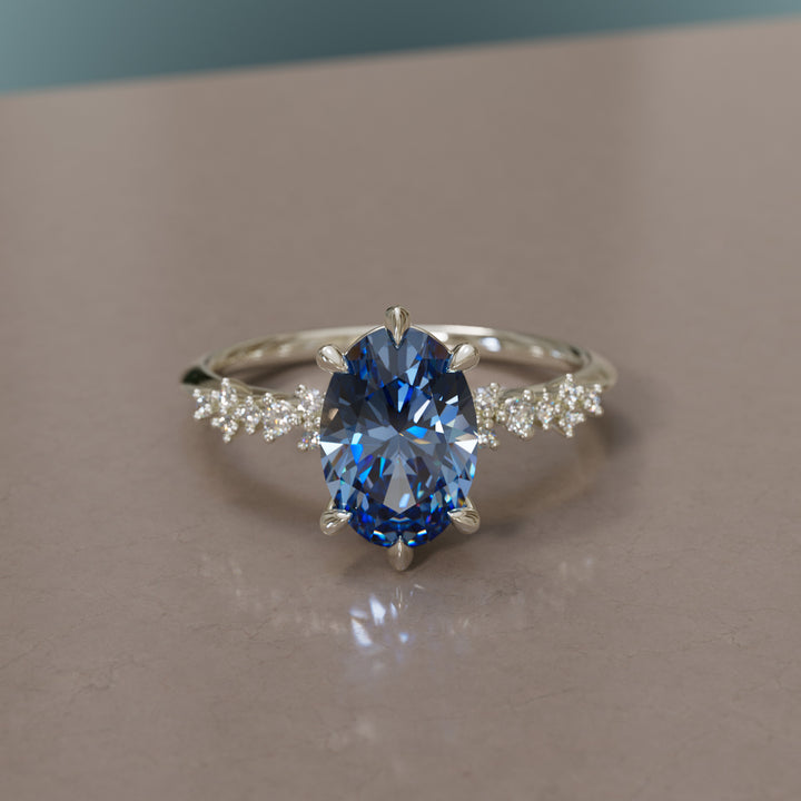 Astrid Oval Blue Sapphire Unique Celestial Engagement Ring (Setting Only)