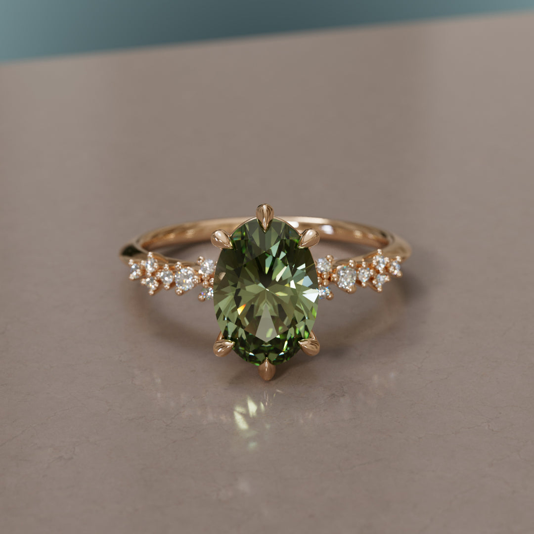 Astrid Oval Green Sapphire Unique Celestial Engagement Ring (Setting Only)