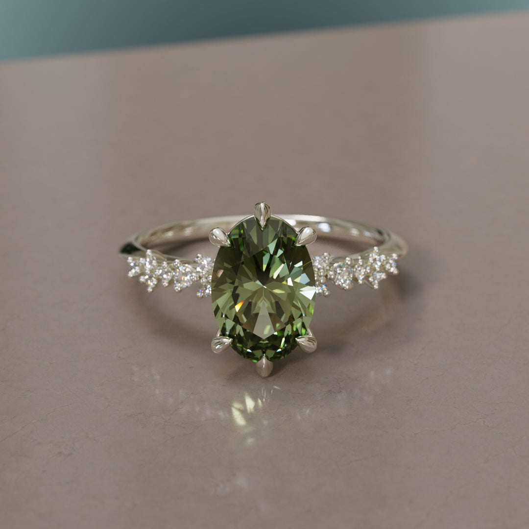 Astrid Oval Green Sapphire Unique Celestial Engagement Ring (Setting Only)