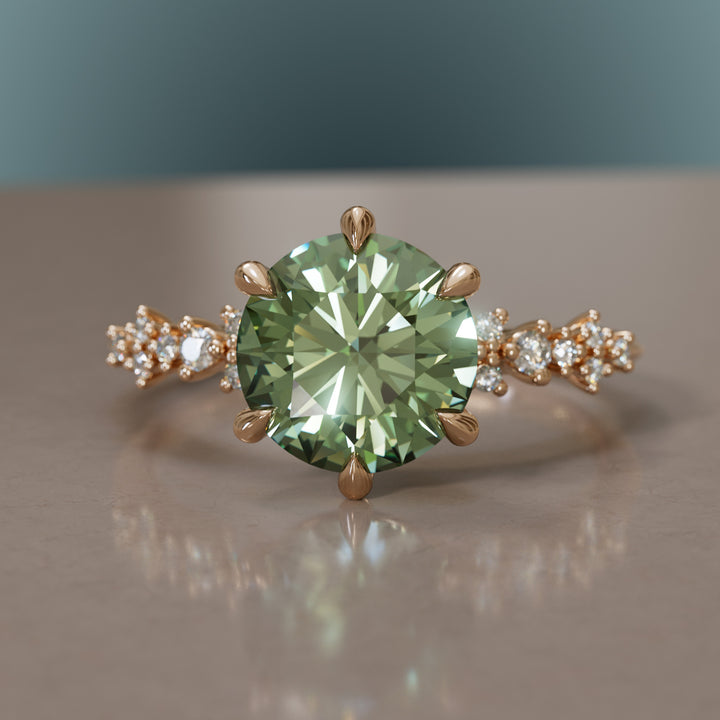Astrid Round Green Sapphire Unique Celestial Engagement Ring (Setting Only)