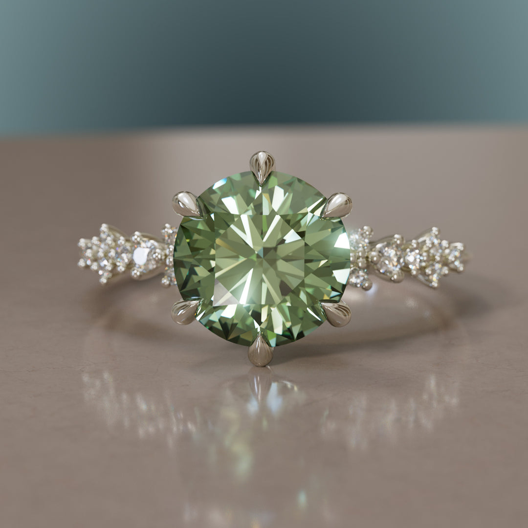 Astrid Round Green Sapphire Unique Celestial Engagement Ring (Setting Only)