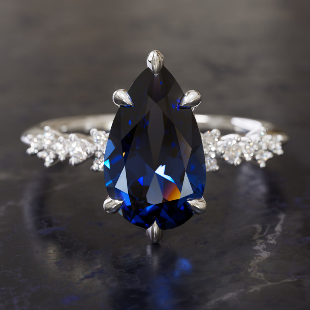 Witchy Engagement Ring with Dark Blue Sapphire and Diamonds By Valley Rose