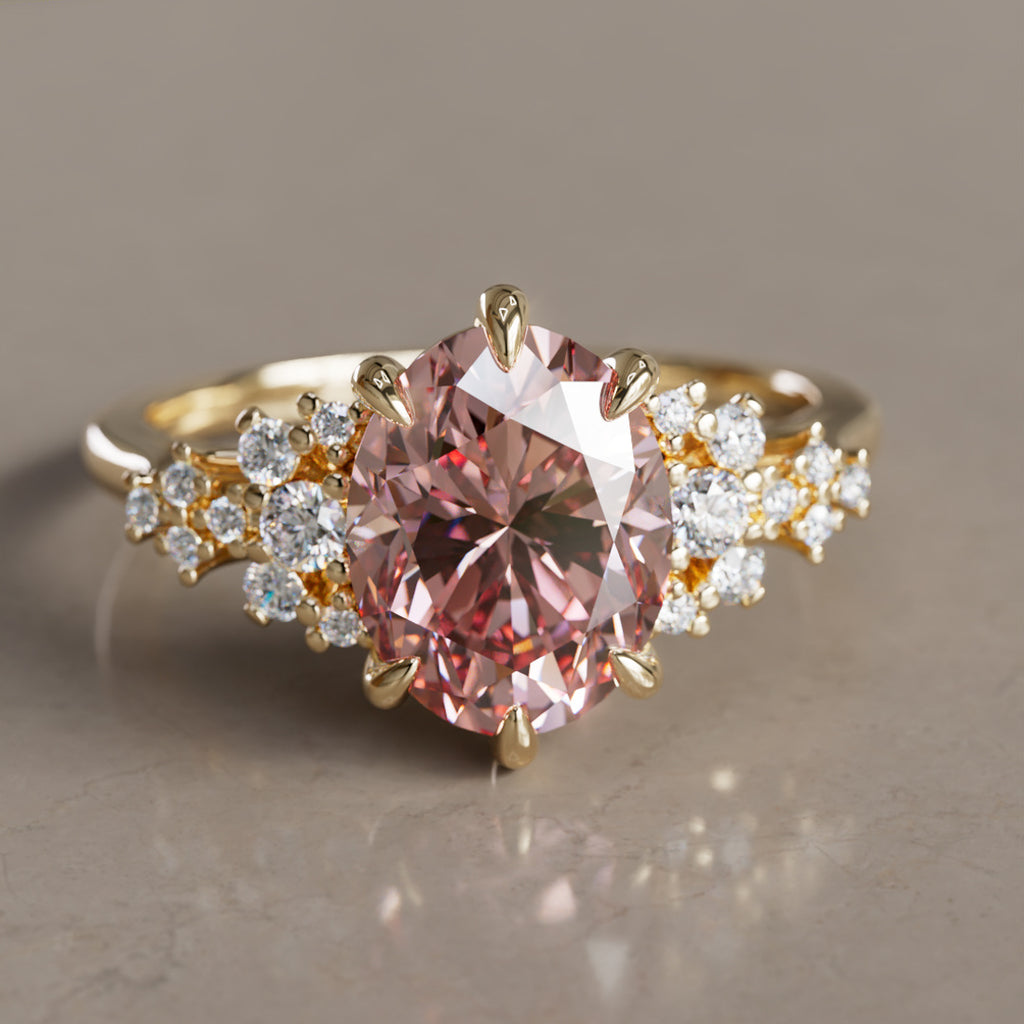 Aurelia Oval Pink Lab Diamond Unique Vintage Engagement Ring By Valley Rose