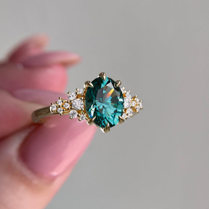 Unique Vintage Engagement Ring with Oval Cut Teal Sapphire By Valley Rose