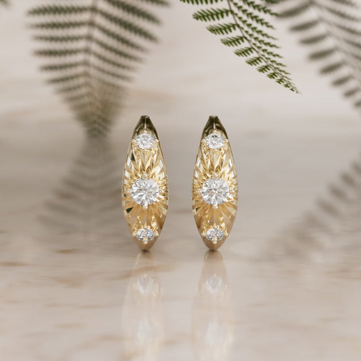 Aurora Fluted Lab Diamond Clicker Hoop Unique Earrings 14k Yellow Gold (Ready to Ship)