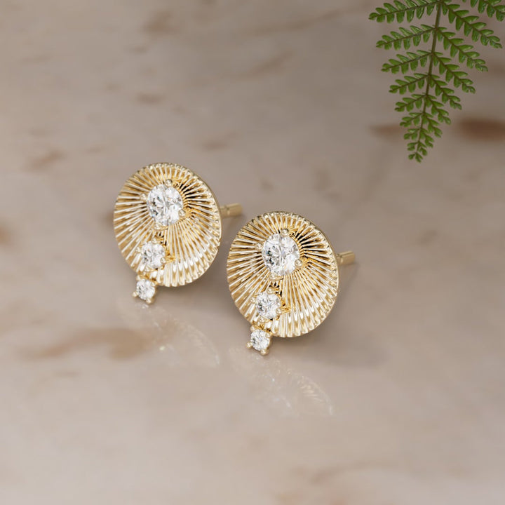 Aurora Unique Fluted Coin Diamond Earrings (Ready to Ship)