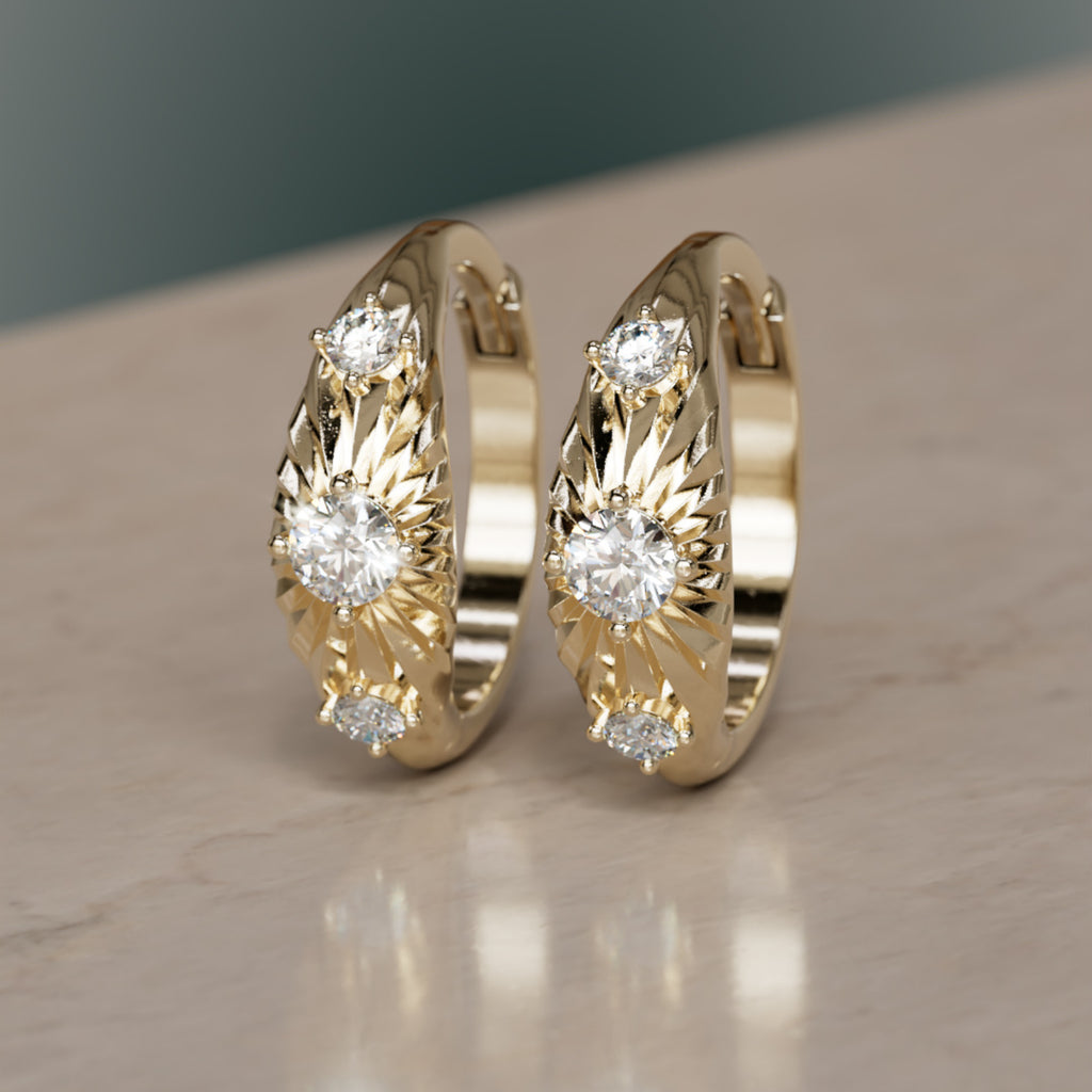 Aurora Fluted Lab Diamond Clicker Hoop Unique Earrings 14k Yellow Gold (Ready to Ship)