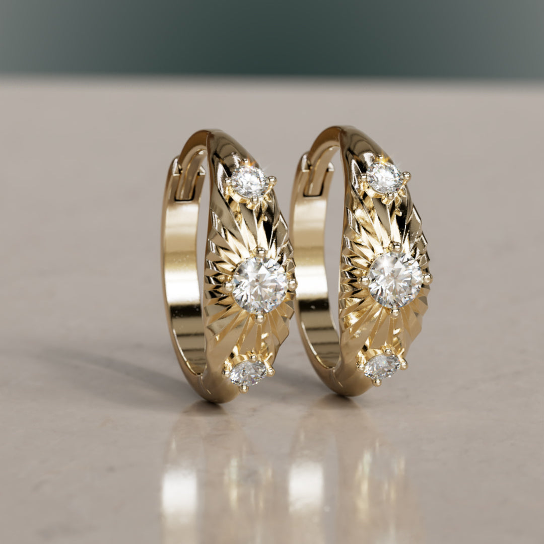 Aurora Fluted Lab Diamond Clicker Hoop Unique Earrings