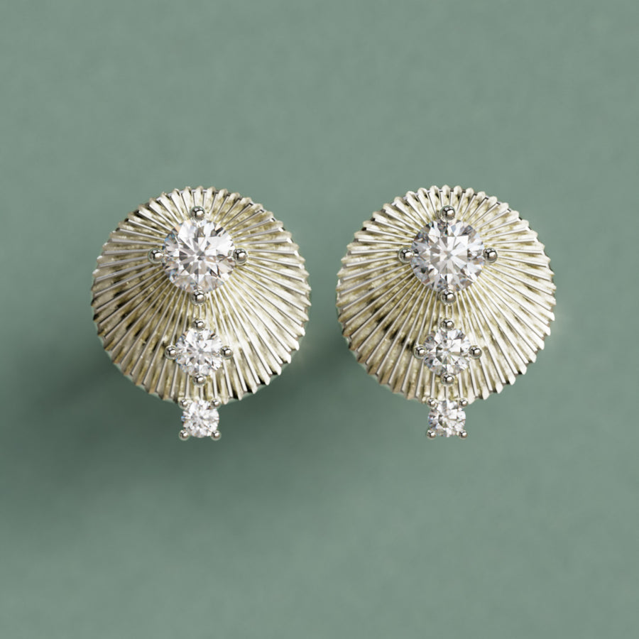 Aurora Unique Fluted Coin Diamond Earrings By Valley Rose