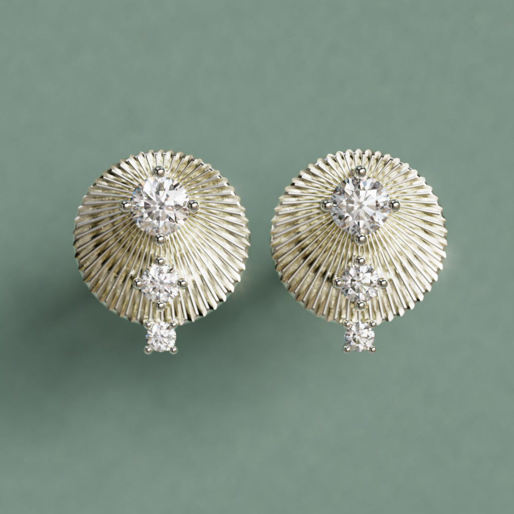 Aurora Unique Fluted Coin Diamond Earrings By Valley Rose