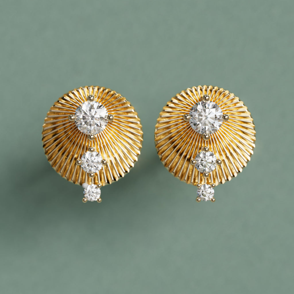Aurora Unique Fluted Coin Diamond Earrings By Valley Rose