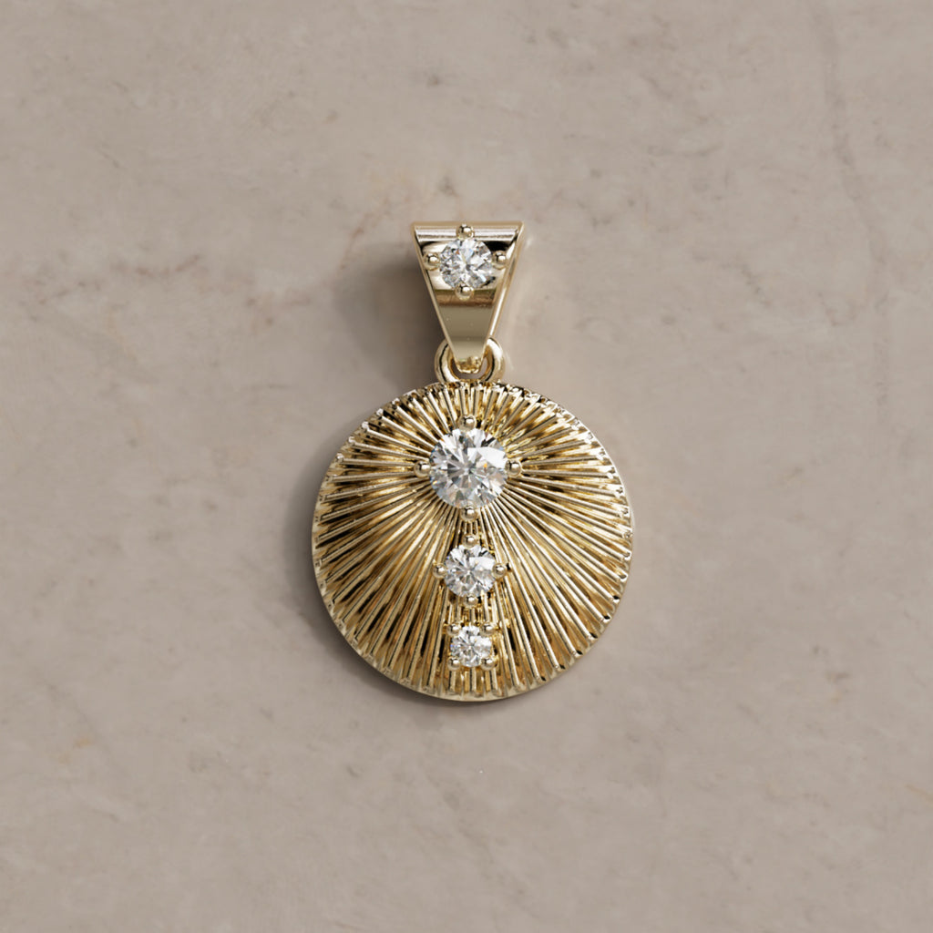 Aurora Diamond Fluted Coin Pendant Charm By Valley Rose