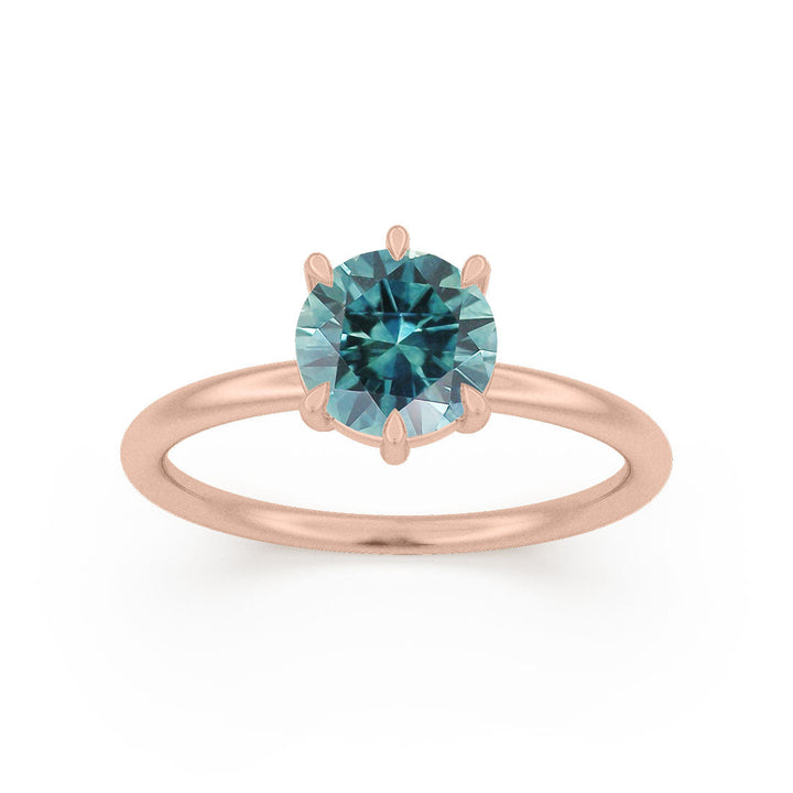 Teal Sapphire Engagement Ring, Round Cut Solitaire By Valley Rose