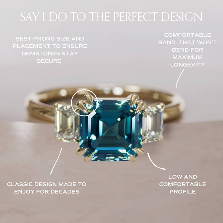 Aysel Asscher Cut Blue Sapphire Modern Unique Three Stone Engagement Ring By Valley Rose