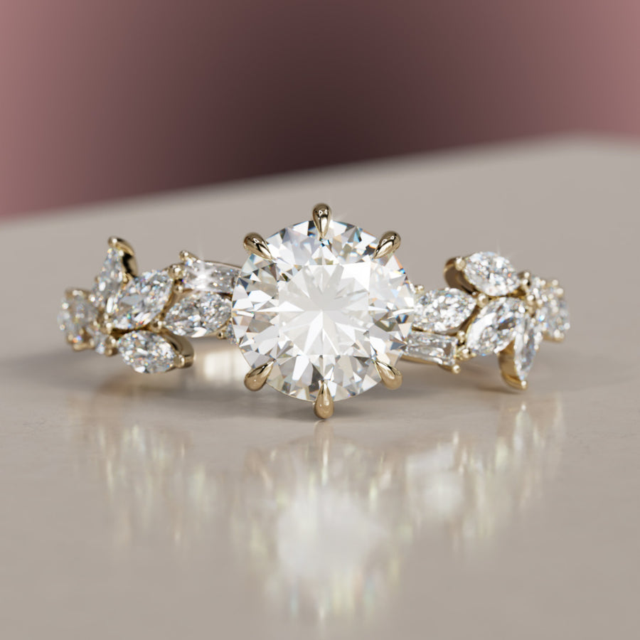 Azalea Round Diamond Engagement Flower Ring Nature Inspired By Valley Rose