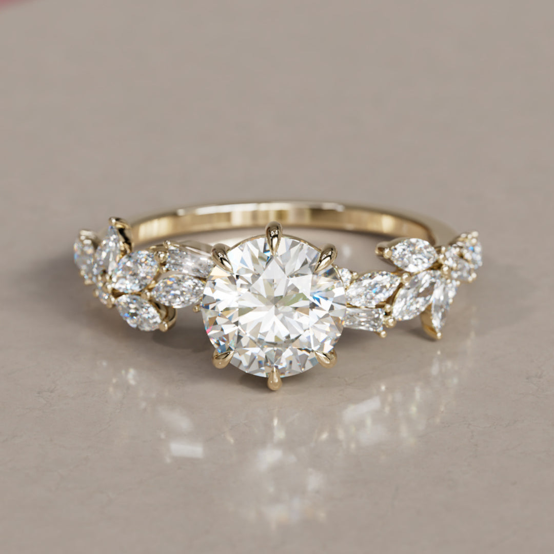 Azalea Round Lab Diamond Engagement Flower Ring Nature Inspired By Valley Rose