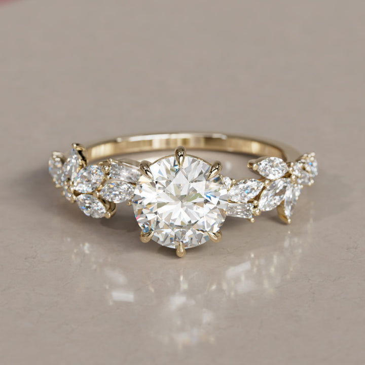 Azalea Round Lab Diamond Engagement Flower Ring Nature Inspired By Valley Rose