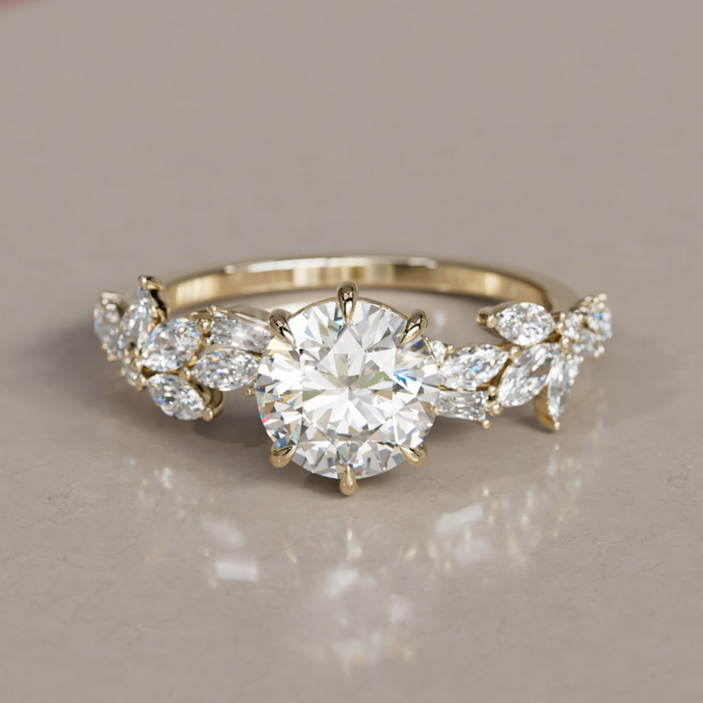 Azalea Round Lab Diamond Engagement Flower Ring Nature Inspired By Valley Rose