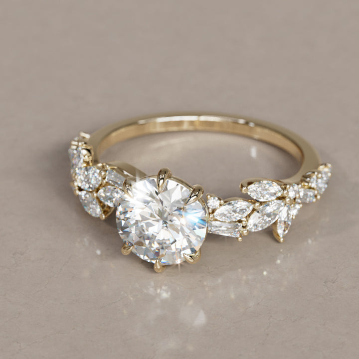 Azalea Round Lab Diamond Engagement Flower Ring Nature Inspired By Valley Rose