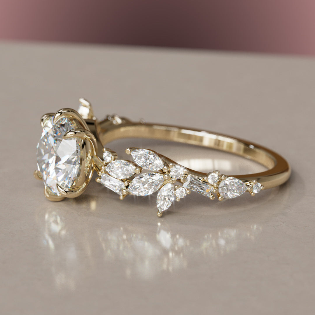 Azalea Round Lab Diamond Engagement Flower Ring Nature Inspired By Valley Rose