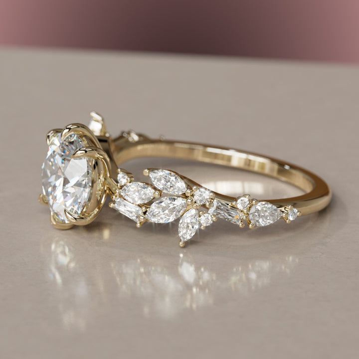 Azalea Round Lab Diamond Engagement Flower Ring Nature Inspired By Valley Rose