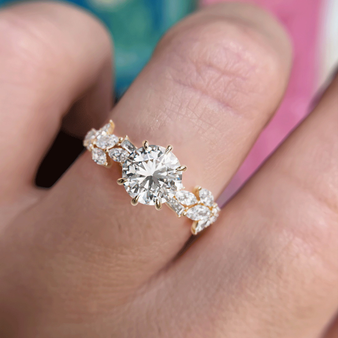 Azalea Round Lab Diamond Engagement Flower Ring Nature Inspired By Valley Rose