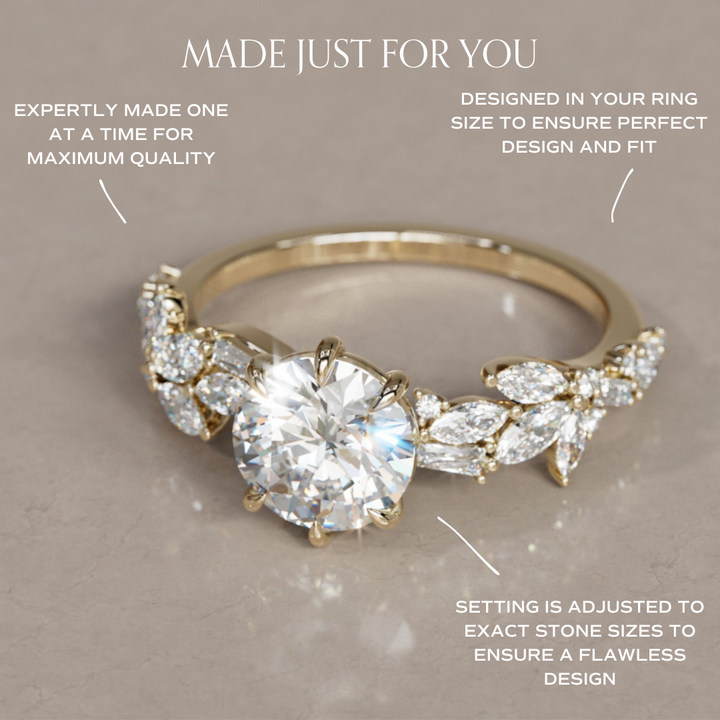 Azalea Round Lab Diamond Engagement Flower Ring Nature Inspired By Valley Rose