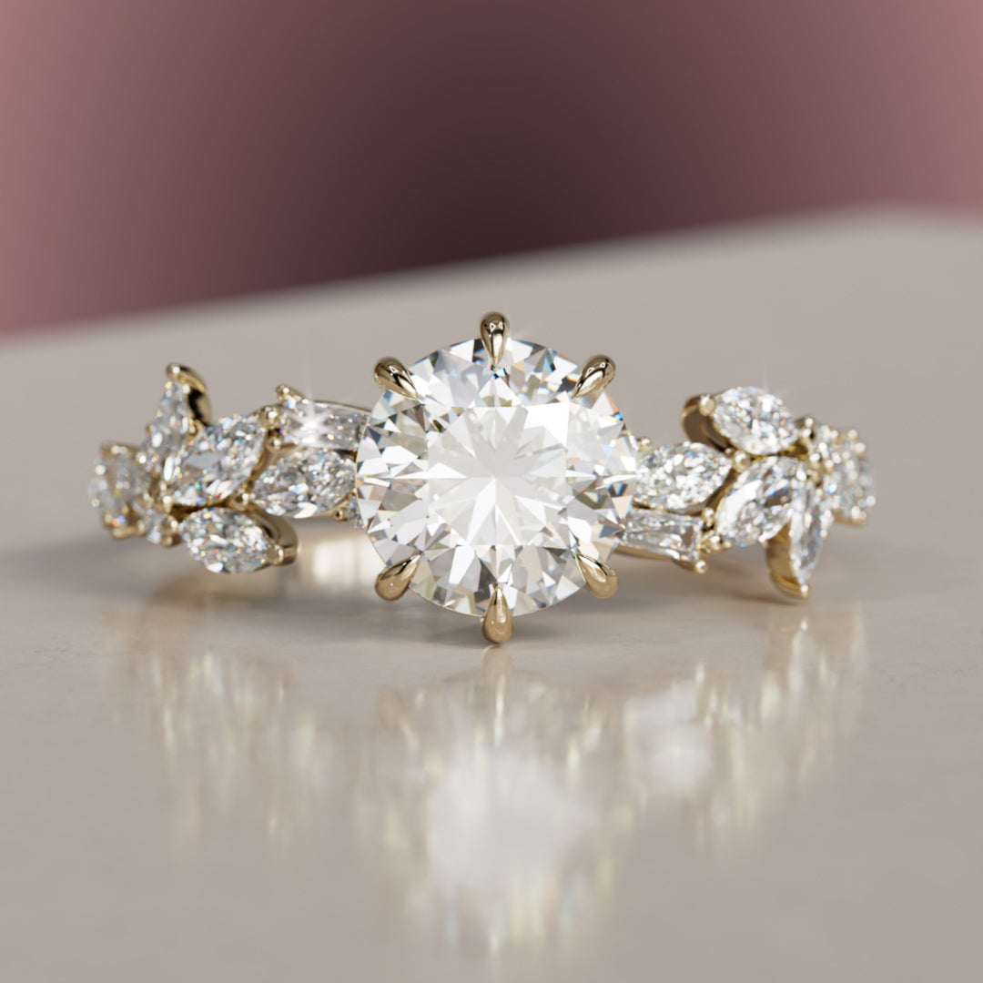 Azalea Round Lab Diamond Engagement Flower Ring Nature Inspired By Valley Rose