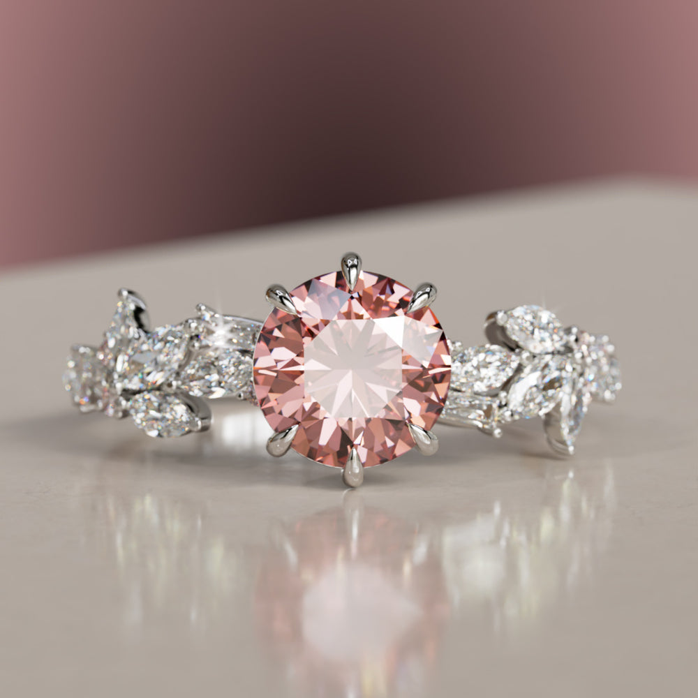 Azalea Round Pink Diamond Engagement Flower Ring Nature Inspired By Valley Rose