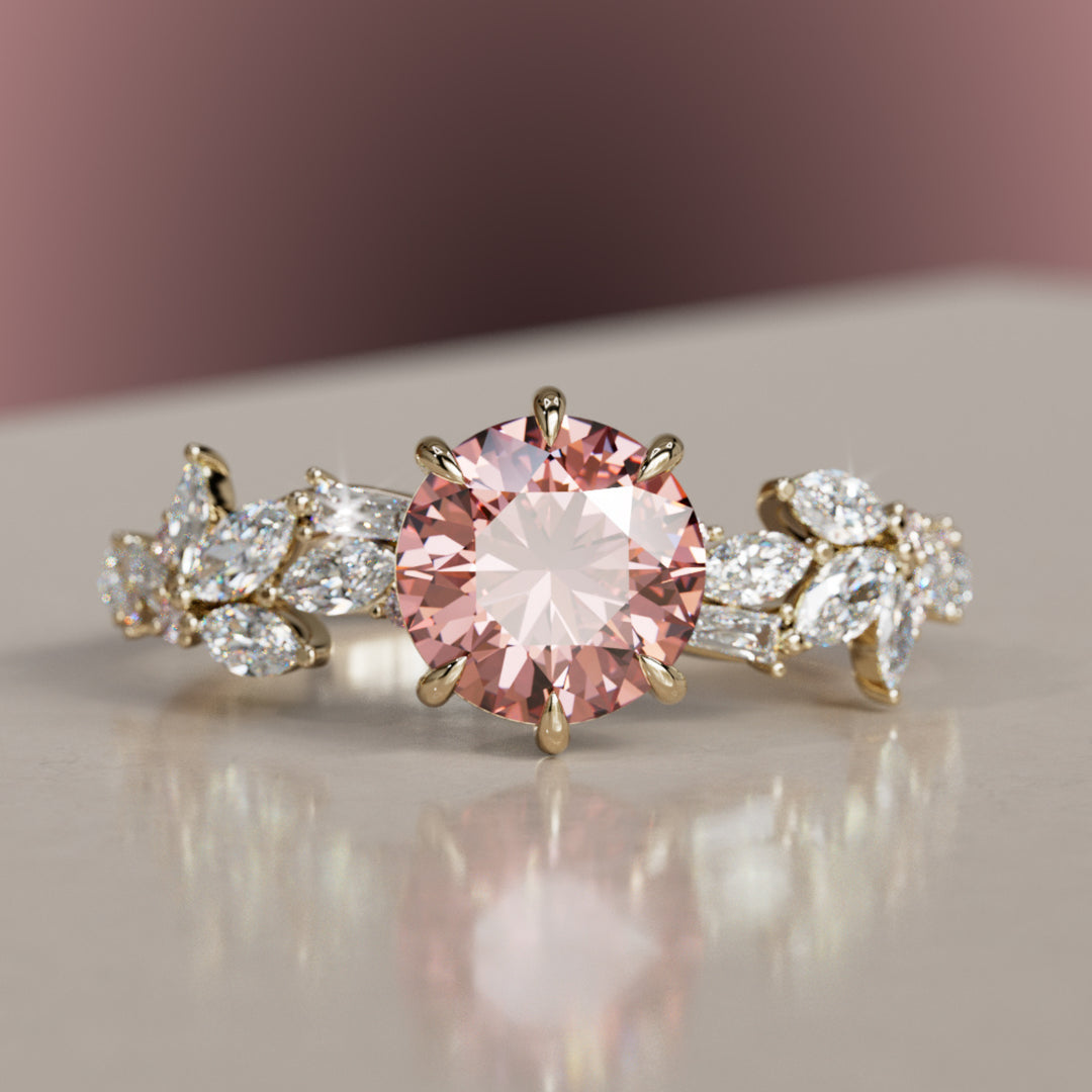 Azalea Round Pink Diamond Engagement Flower Ring Nature Inspired By Valley Rose
