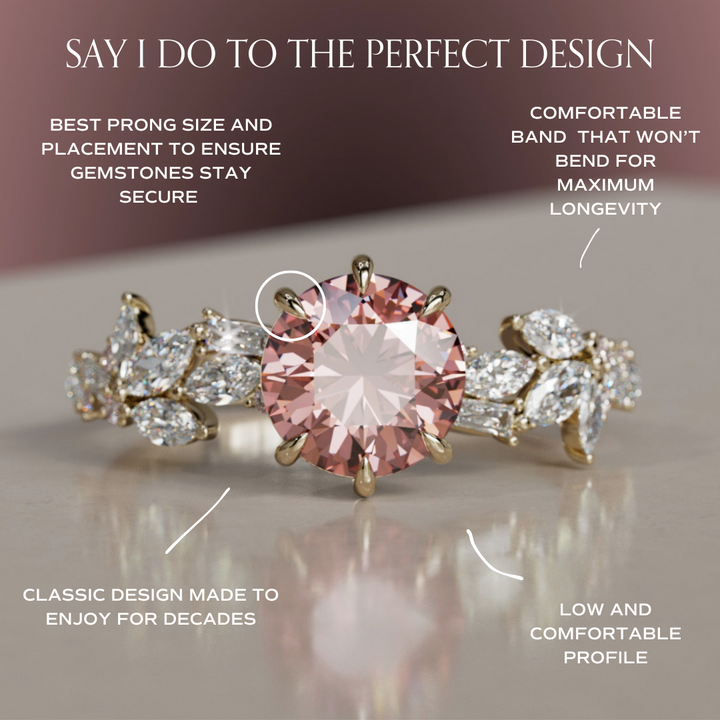 Azalea Round Pink Lab Diamond Engagement Flower Ring Nature Inspired By Valley Rose