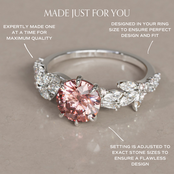 Azalea Round Pink Lab Diamond Engagement Flower Ring Nature Inspired By Valley Rose