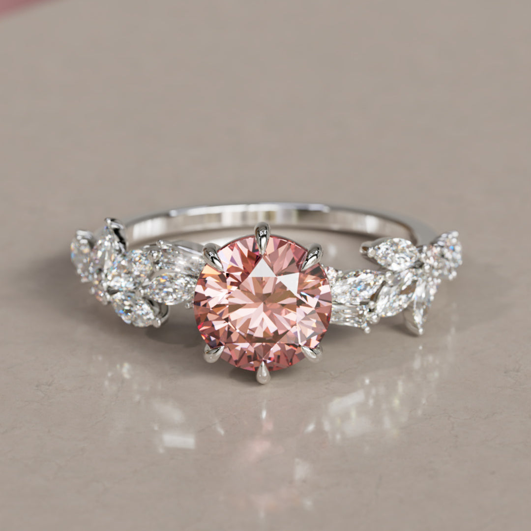 Azalea Round Pink Lab Diamond Engagement Flower Ring Nature Inspired By Valley Rose