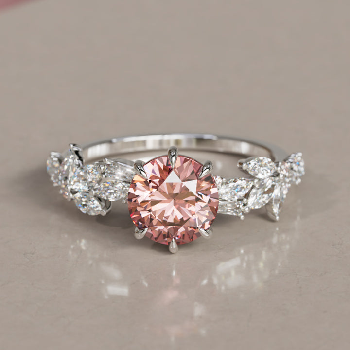 Azalea Round Pink Lab Diamond Engagement Flower Ring Nature Inspired By Valley Rose