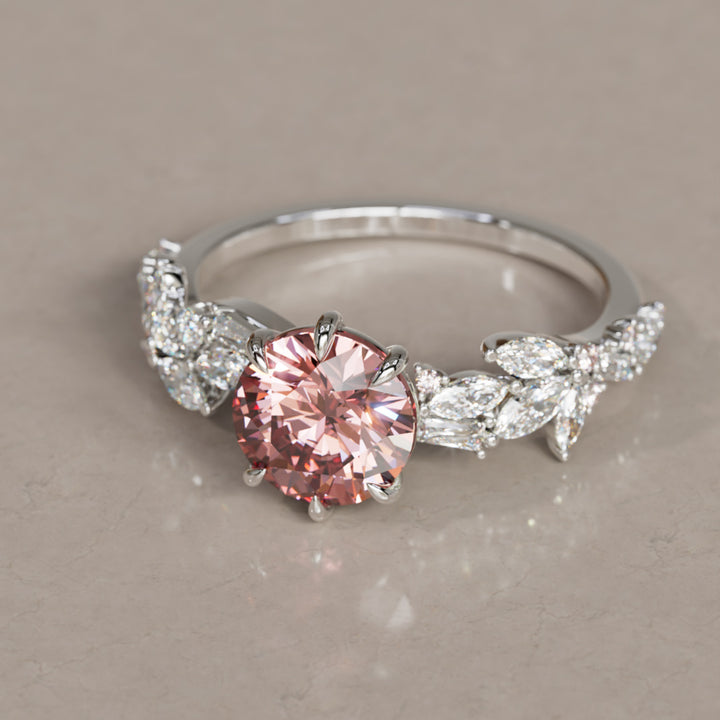 Azalea Round Pink Lab Diamond Engagement Flower Ring Nature Inspired By Valley Rose