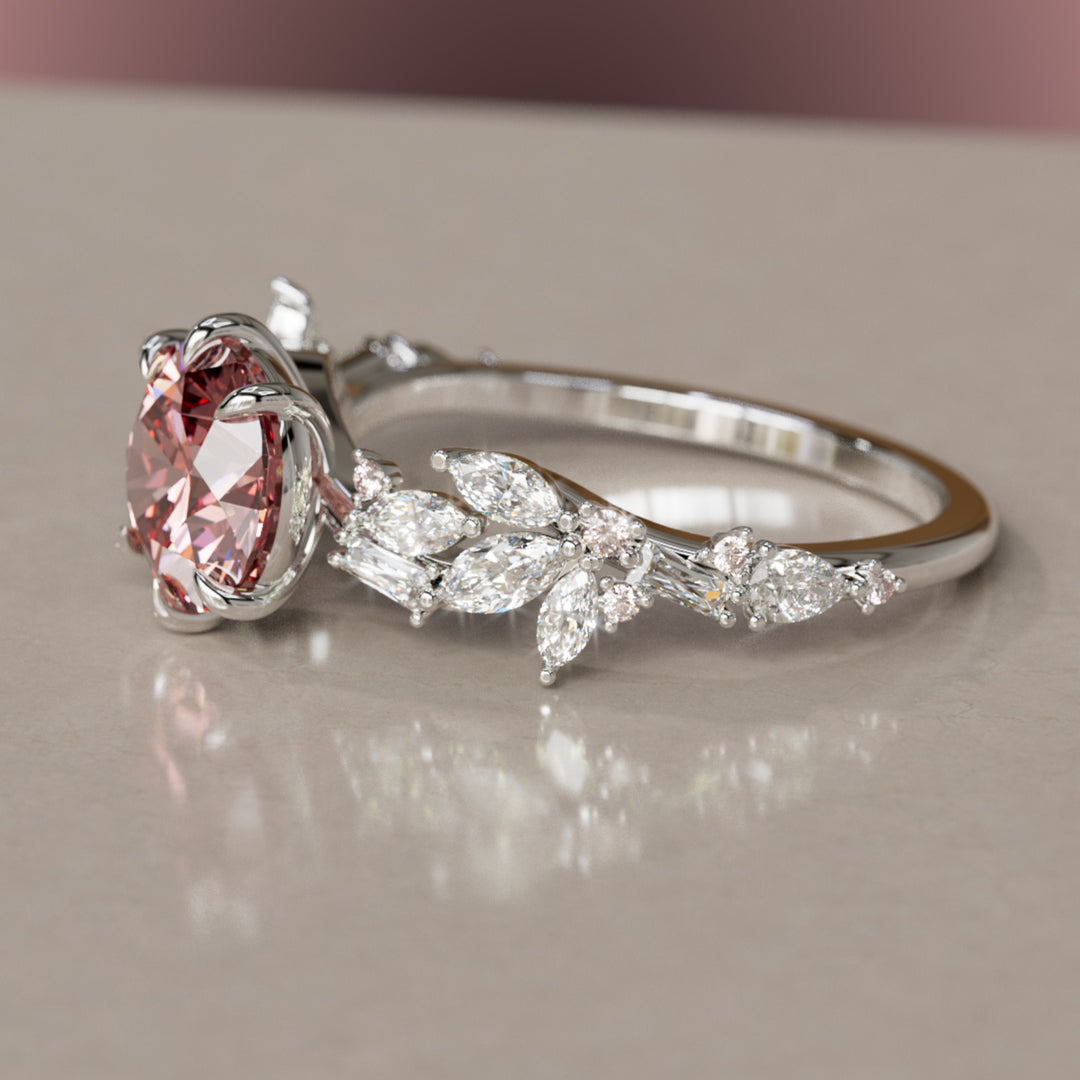 Azalea Round Pink Lab Diamond Engagement Flower Ring Nature Inspired By Valley Rose